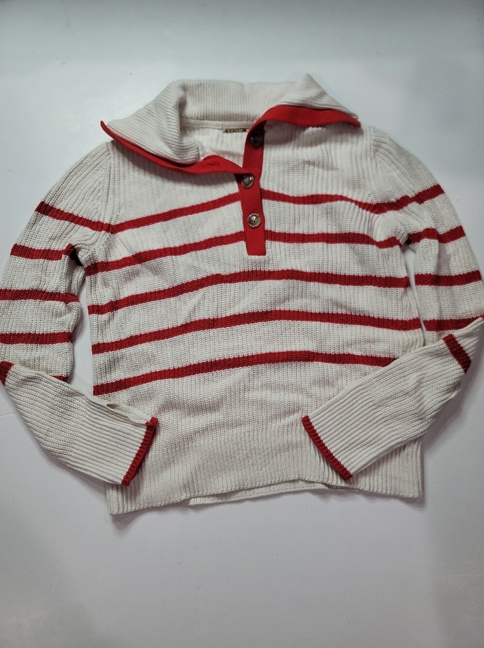 Elie Tahari White and Red Ribbed Knit Sweater Small